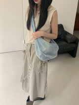Miout Linen Twisted Collar Half Zip-up Sleeveless Vest