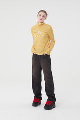 ビッグドゥードゥルチェリーハイネックストライプロングTシャツ／BIG DOODLE CHERRY HIGH NECK STRIPE T-SHIRT [MUSTARD]