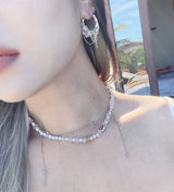 0007チェーンドロップドストーンシルバーピアス
