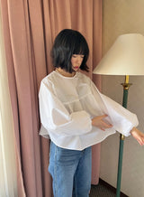 two-way ribbon puff blouse