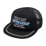 スローガン刺繍トラッカー キャップ/SLOGAN EMBOSSING TRUCKER BALL CAP BLACK