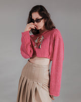 Neckline Cut-out Toggle Knit Crop Top (6676025573494)