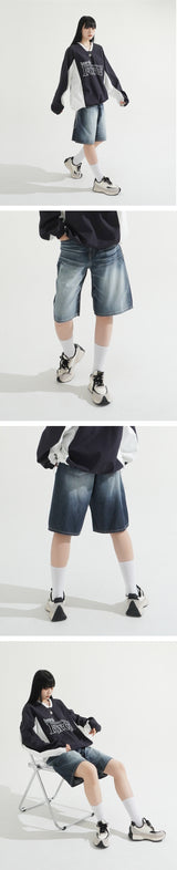 Grayish Washing Skater Half Pants