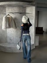 Gradient Off-Shoulder Zip-Up Knitwear