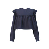 Floria shirring blouse (navy) (6656432242806)