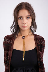 ボタンポイントボーロタイチェーンネックレス/Button point bolo tie chain necklace (Wine)