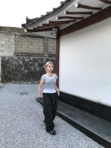 ロマンティックラブリーリボンチョーカーフリルリブドTシャツ