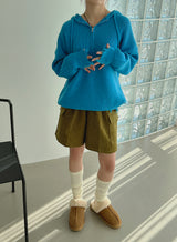 ダメージハーフジップアップフード/Damage Half Zip-Up Hood (3color)