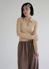 コルセットクロップカラーTシャツ/Corset Crop Collar T-shirt (3color)