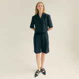 ツーボタンワンタックベルミューダパンツ / Two-Button One Tuck Bermuda Pants (Black)