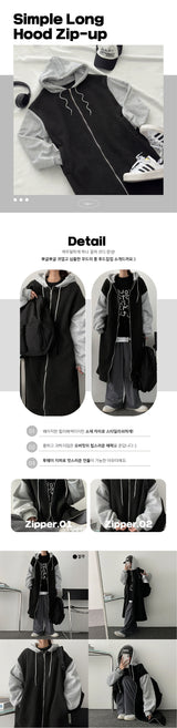 [Fleece] ニバーフリースラインドウールカラーリングロングジップアップフーディドジャンパー
