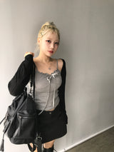 ロマンティックフリルリボンシャーリングスリーブレス