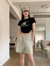 星スタープリントクロップ半袖Tシャツ / Fohil Star Printed Cropped Short-Sleeved T-Shirt