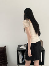 レクトリブドパフスクエアネック半袖Tシャツ / Recto Ribbed Puff Square Neck Short Sleeve T-shirt