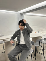 セミオーバーチャイナセットアップデニムジャケット / LMN Semi-Over China Setup Denim Jacket (Gray)