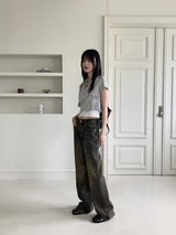 Juri Ruffle Ribbon Wrap Strap Cropped Short Sleeve T-shirt
