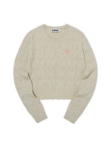 SMALL CHERRY V-NECK CABLE CROP KNIT [OATMEAL]