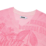 BOUQUET GIRL GRAPHIC V-NECK LOOSE FIT KNIT [PINK]