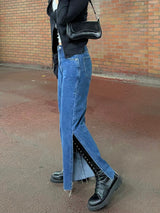 ワイドフィットスリットデニムパンツ/WIDE FIT SLIT MEDIUM BLUE DENIM PANTS [16634]