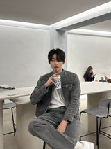 セミオーバーチャイナセットアップデニムジャケット / LMN Semi-Over China Setup Denim Jacket (Gray)