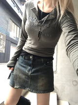 ビンテージレイヤードアンバランスカーゴデニムパンツスカート