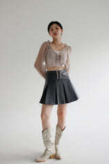 コンビレザープリーツスカート / Combi Leather Pleated Skirt (3color)