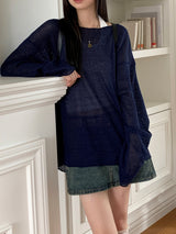 Rerfen boat-neck net loose fit long-sleeved knitwear