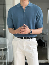 LMNカラーリングハーフジップアップハッチ半袖ニット/LMN Cooling Half Zip-Up Hachi Short-Sleeved Knitwear (9 colors)