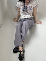 アンサーウサギプリント配色バインディングクロップ半袖Tシャツ/Answer Rabbit Print Color Matching Binding Cropped Short Sleeve T-shirt