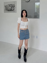ポップコーンオフショルダーブラウス/Popcorn Off Shoulder Blouse (4color)