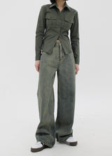 オリーブウォッシュデニムパンツ / Olive washed denim pants