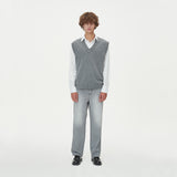 LAMBSWOOL V NECK KNIT VEST_GRAY (6611350618230)