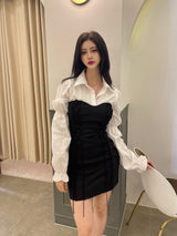コルセットビスチェドレス/044. Corset bustier dress (black, gray)