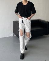 ニーディスミスホワイトデニムパンツ / MZ234 Knee Dismiss White Denim Pants