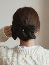 oar Vintage Cameo Satin Wide Ribbon Barrette [Black]