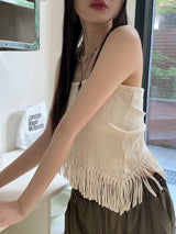 OENバックレスフリンジノースリーブトップ/OEN Backless Fringe Sleeveless Top