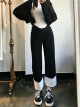 セミワイドフィットデニムパンツ/SEMI WIDE FIT BLACK+WHITE DENIM PANTS [17723]