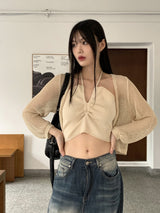ゼルブホルターストリングパッドネットカーディガンセット / [SET] Zelv Halter String Padded Net Cardigan Set