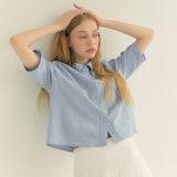 ストライプリンクルポケットクロップシャツ / Stripe Wrinkle Pocket Crop Shirt (Light blue)
