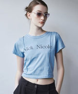 NICOLE PINTUCK CROP TEE_BLACK
