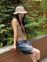 Chaneon Stripe Side String Hood Sleeveless