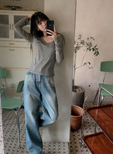 SD Washed Denim Wide Pants