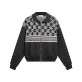 DVRK PRIVÉ MONOGRAM KNITTED ZIP-UP JACKET - DARK GREY