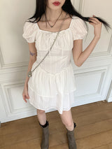 キュートストラップパフ半袖ミニワンピース / Cute Strap Puff Short Sleeve Mini Dress