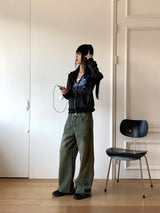 ペールヒップレタリングウォッシュドワイドデニムパンツ