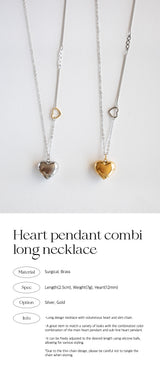 ハートペンダントコンビロングネックレス (2colors)