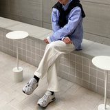 White wide long denim pants