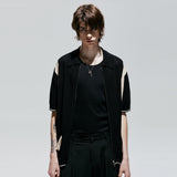 バーシティハーフニットジップアップ / varsity half knit zip-up black