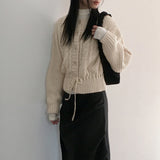 [Wool 15] Illa Twisted Ribbon Strap Long Sleeve Knit Cardigan