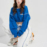 Oversize Line Point Crop Sweat shirt Blue (6600739389558)